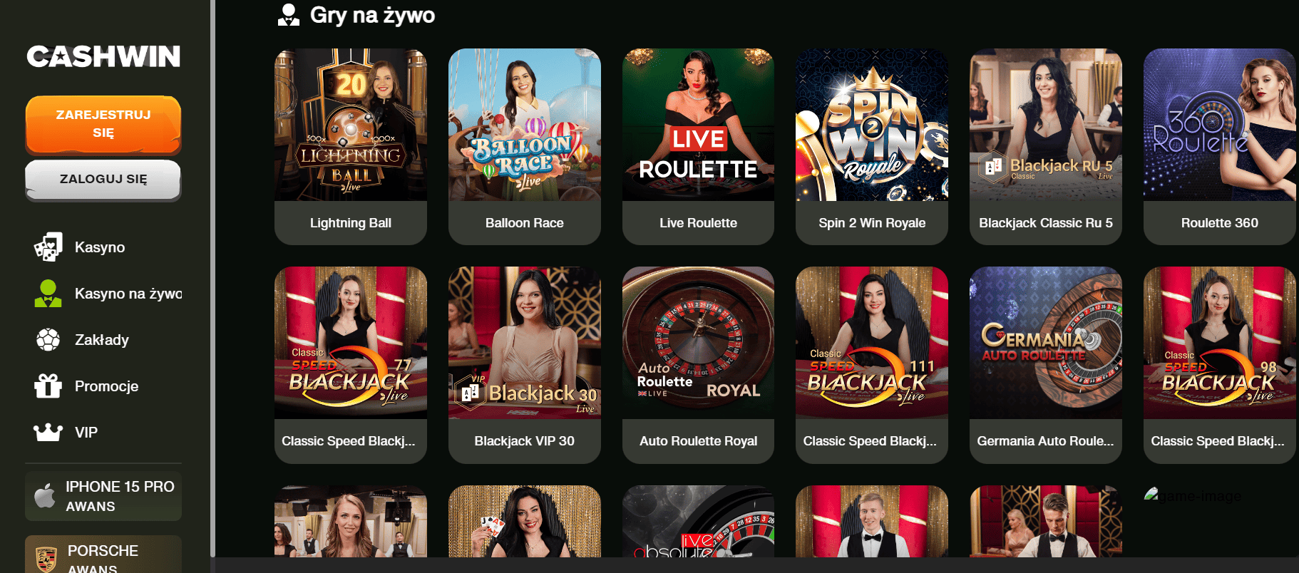 Cashwin kasyno gry na żywo