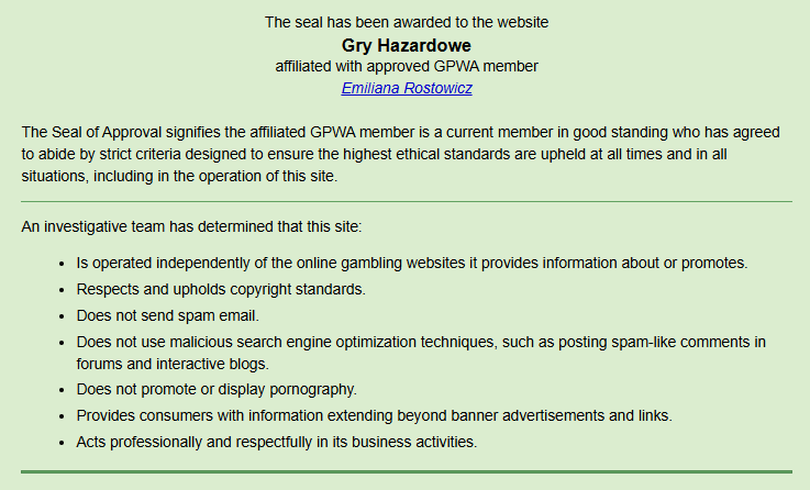 GPWA Zatwierdzenie członkostwa