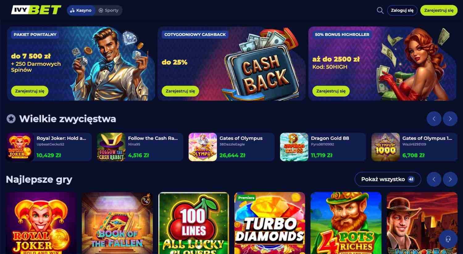 Ivybet casino „Zarejestruj się”