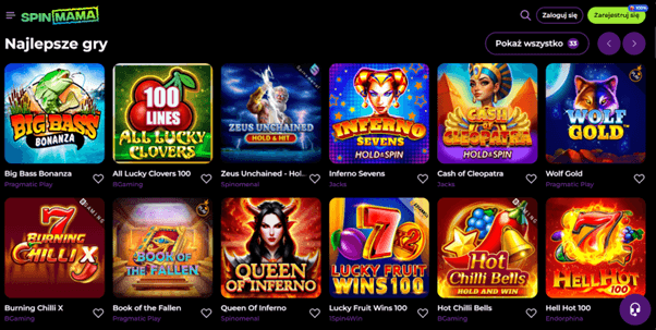Lobby gier w Spinmama kasyno