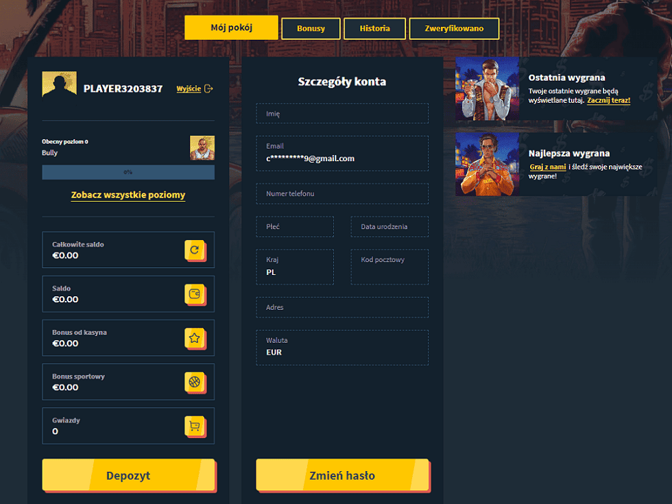 Snatch Casino drugi krok logowanie