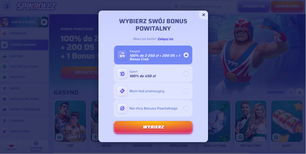 Spinrollz Casino rejestracja 1