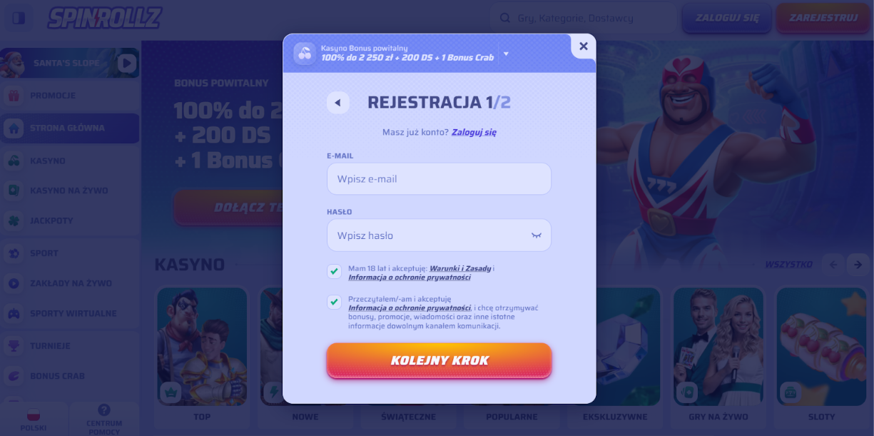 Spinrollz Casino rejestracja 2