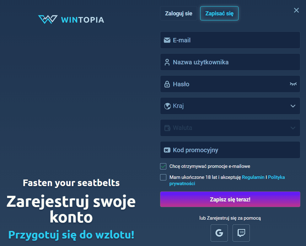 Wintopia casino online rejestracja