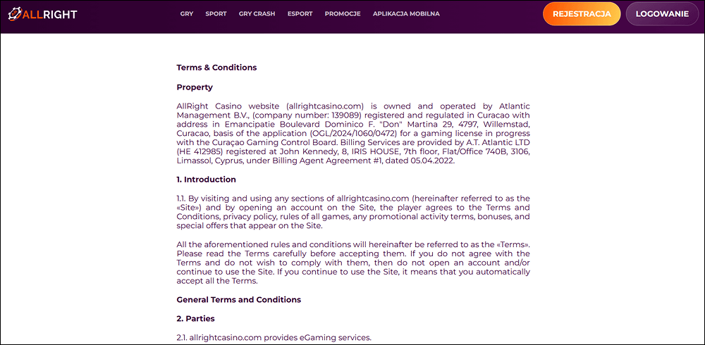 allright casino bonus terms