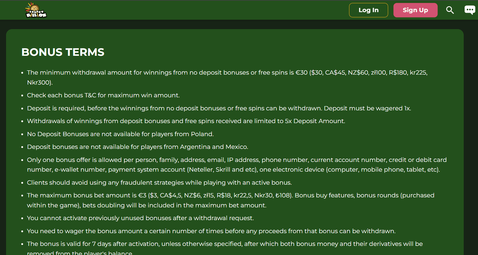 freakybillion regulamin bonusow