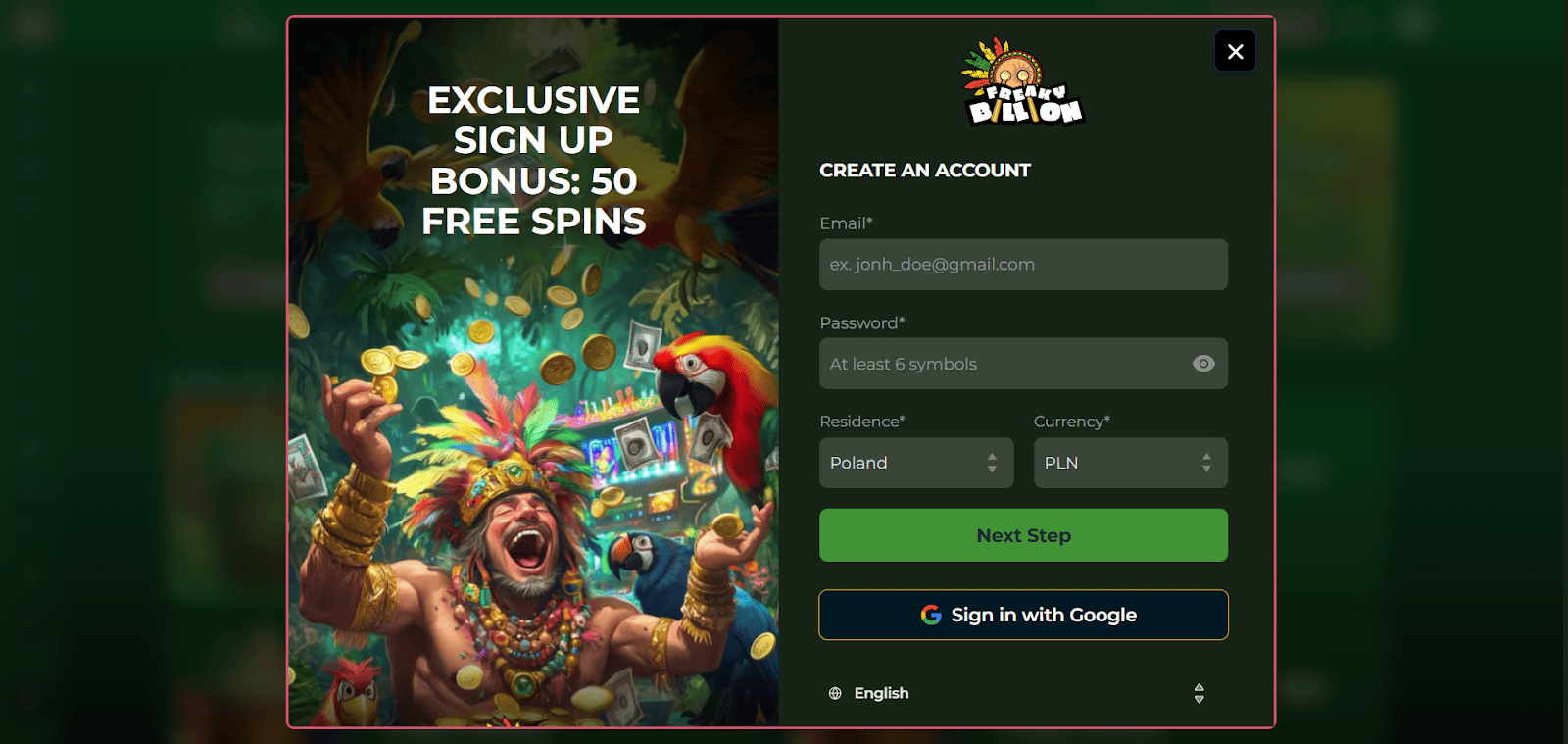 freakybillion rejestracja