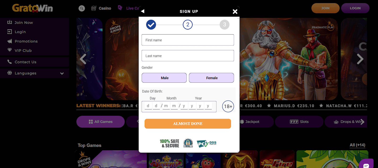 gratowin rejestracja krok 2