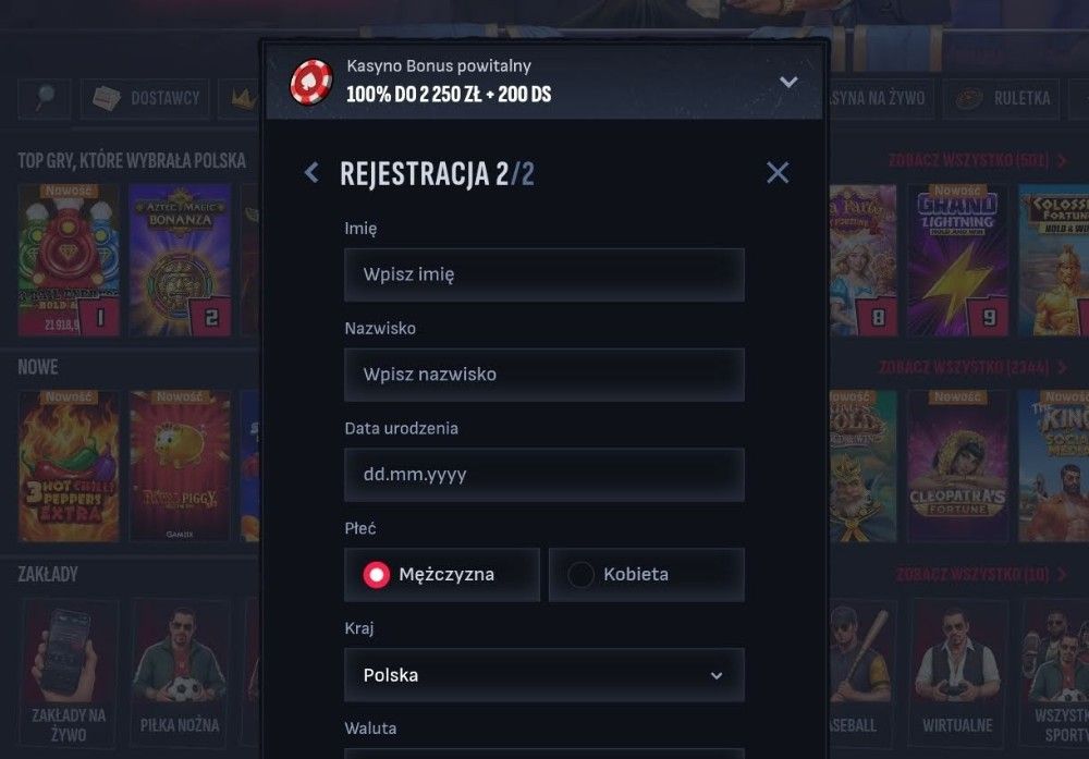 mafia casino rejestracja krok 2