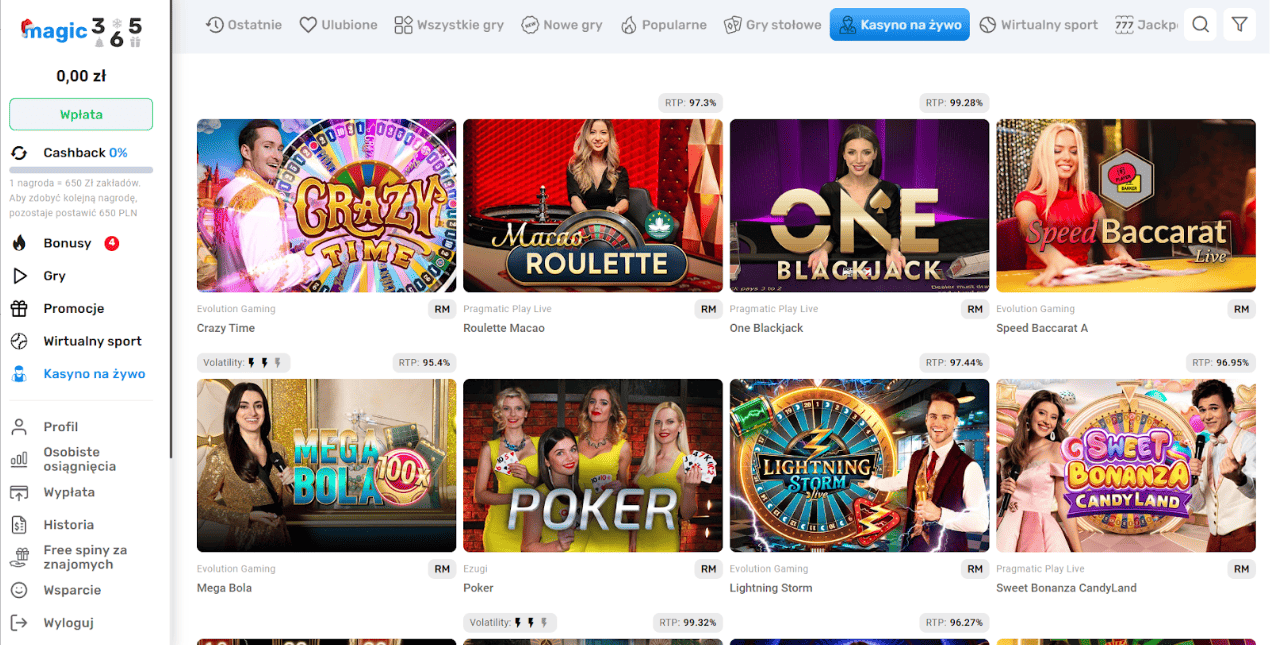 magic365 casino gry na zywo