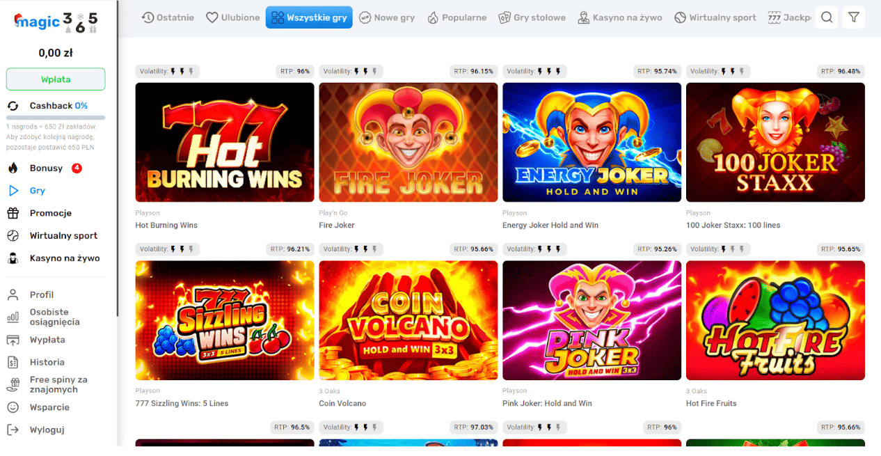 magic365 casino gry