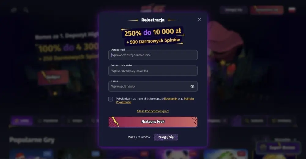 rejestracji w spinlander casino