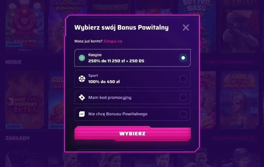 roby casino bonus powitalny