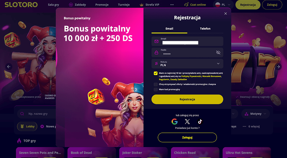 slotoro rejestracja