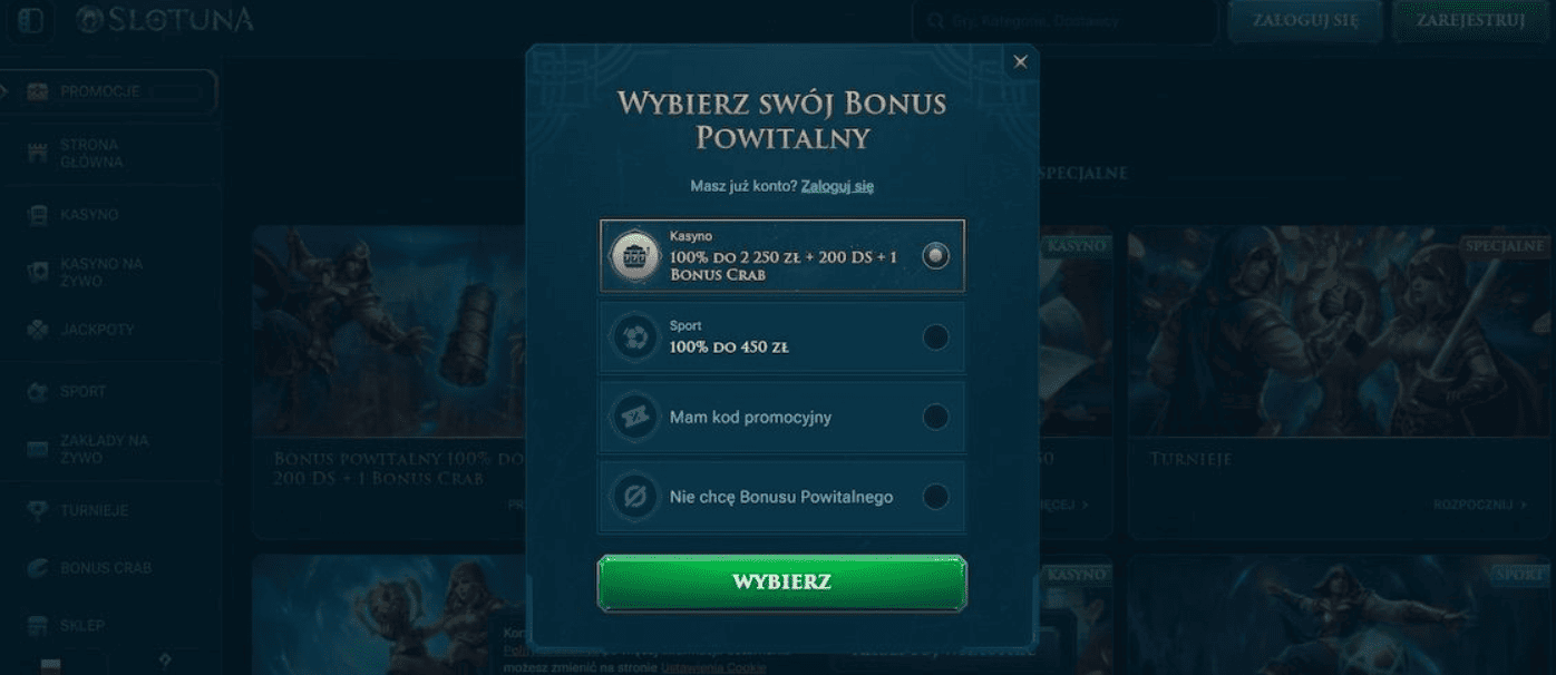 slotuna casino rejestracja krok 2