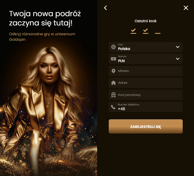 Goldspin rejestracja krok 4