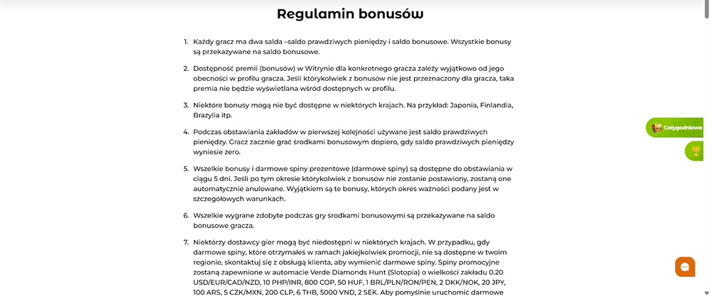 verde casino regulamin bonusow