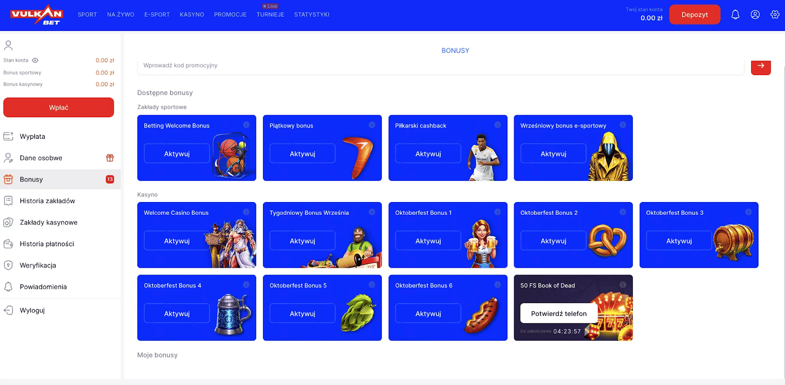 vulkan bet konto gracza